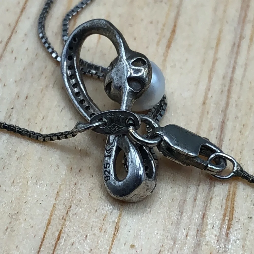 Infinity Sterling Silver 925 Necklace Single Freshwater Pearl Pendant with CZ